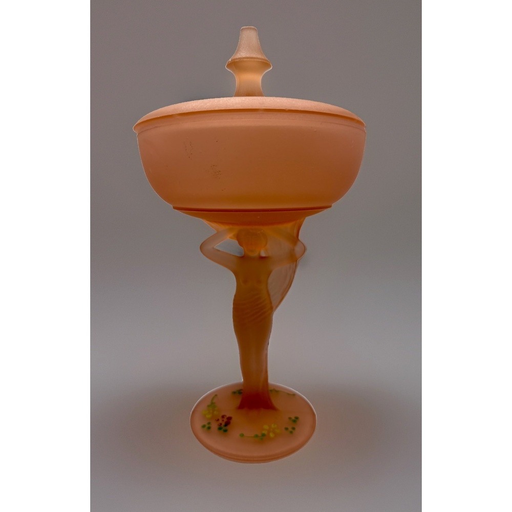 Vintage Pink Lidded Dish With Semi-nude Lady As Stem Powder Dish Candy Dish